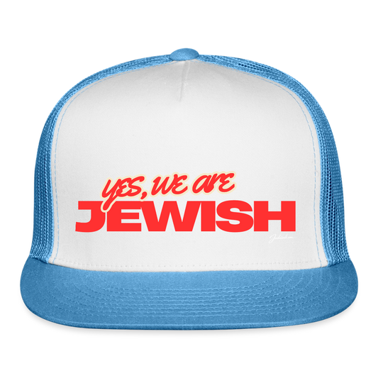 Yes, We're Jewish Trucker Hat - white/blue