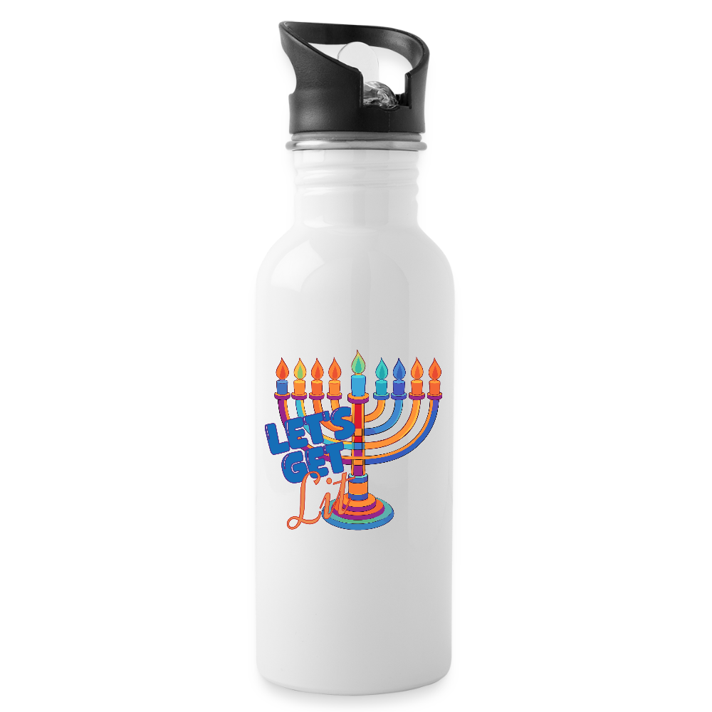 Let’s Get Lit Menorah Water Bottle - white