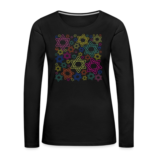 Neon Star of David Festival Women's Premium Long Sleeve T-Shirt - black