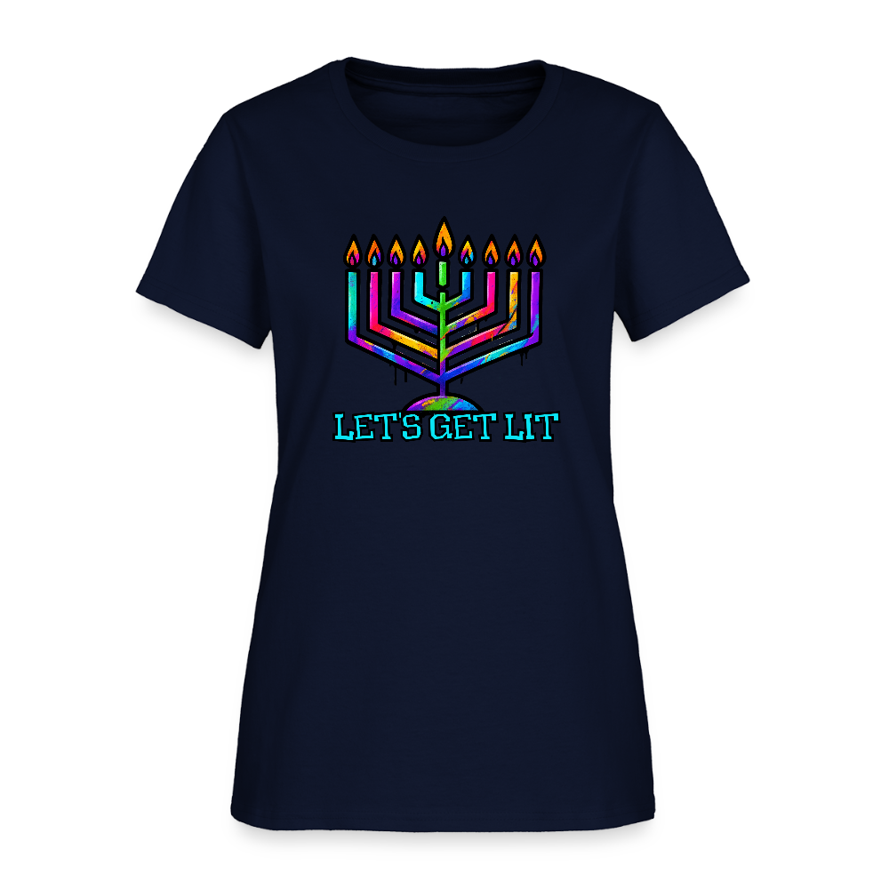 Let's Get Lit Chabad Menorah Women's T-Shirt - navy