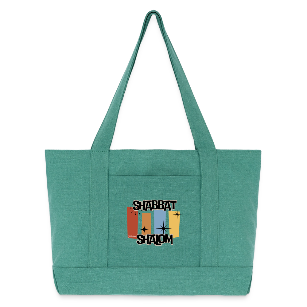 Retro Shabbat Cotton Pigment Dyed Tote Bag - mermaid green