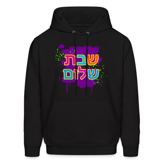 Shabbat Shalom Neon Pop Men's Hoodie - black
