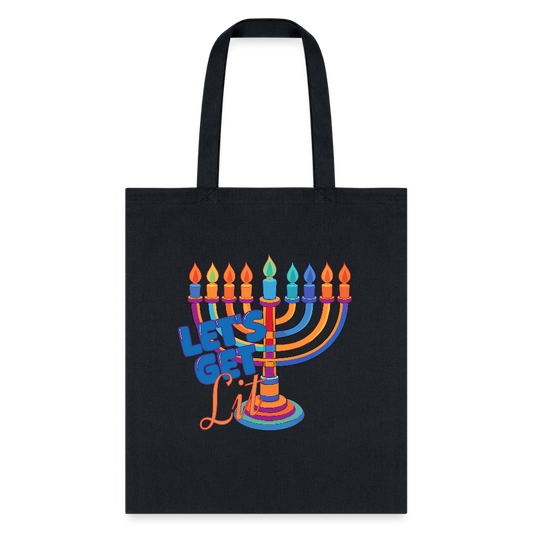 Let's Get Lit Menorah Tote Bag - black