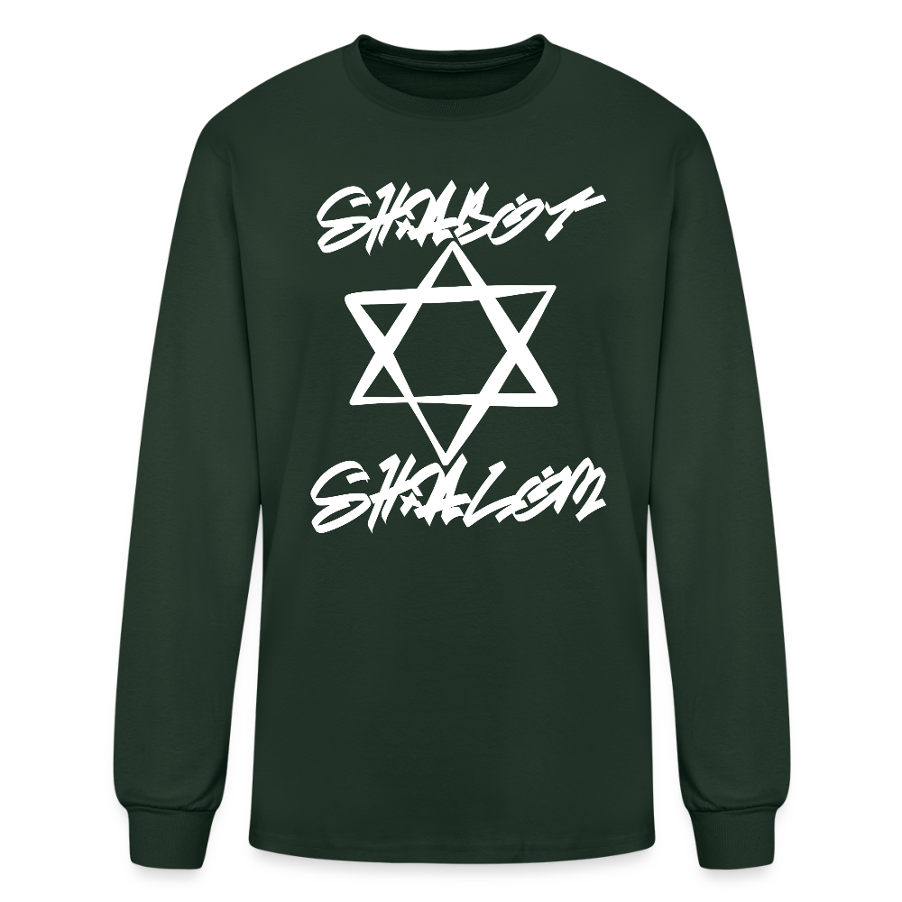 Shabbat Shalom Graffiti Light Star Men's Long Sleeve T-Shirt - forest green