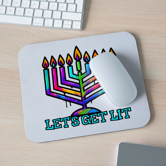 Let’s Get Lit Chabad Menorah Mouse pad Horizontal - white