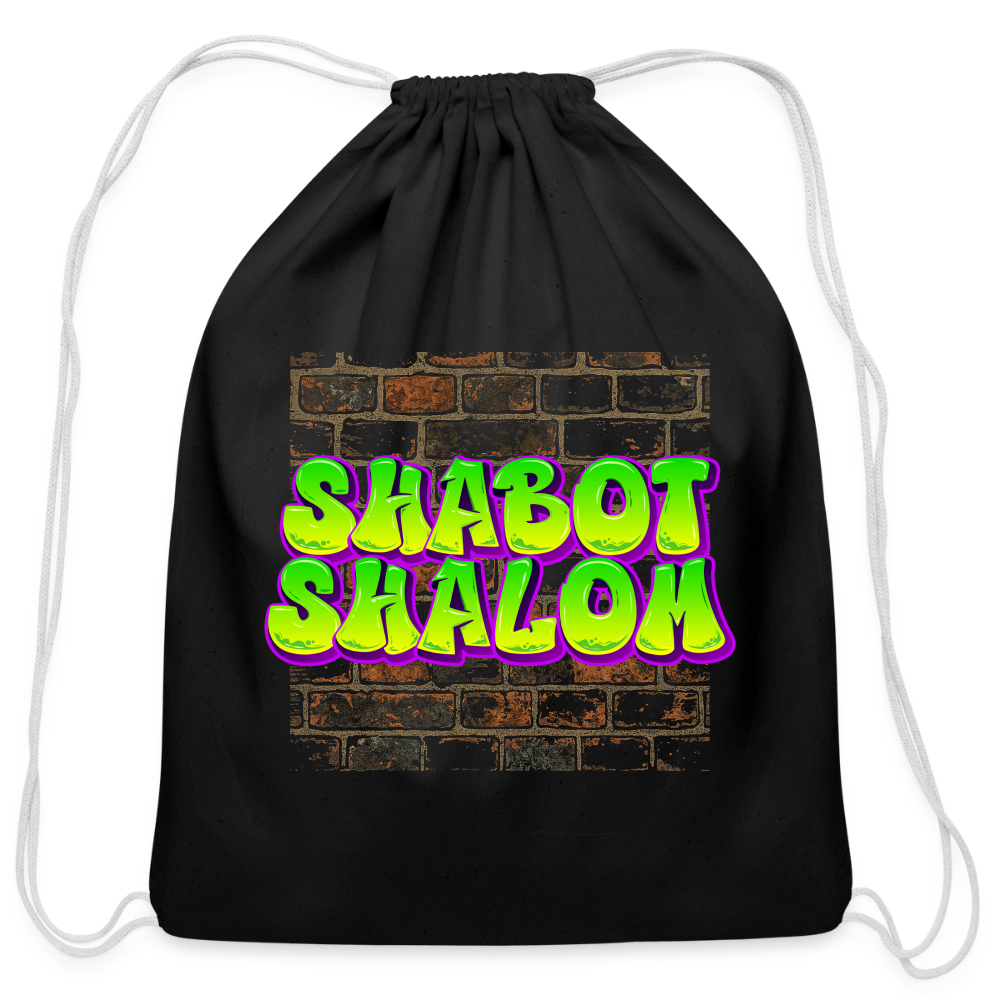 Shabot Shalom Brick 770 Graffiti Cotton Drawstring Bag - black