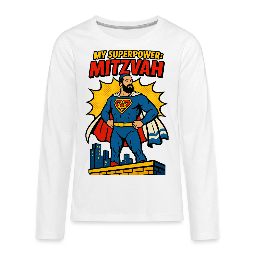 My Superpower: Mitzvah Kids' Premium Long Sleeve T-Shirt - white
