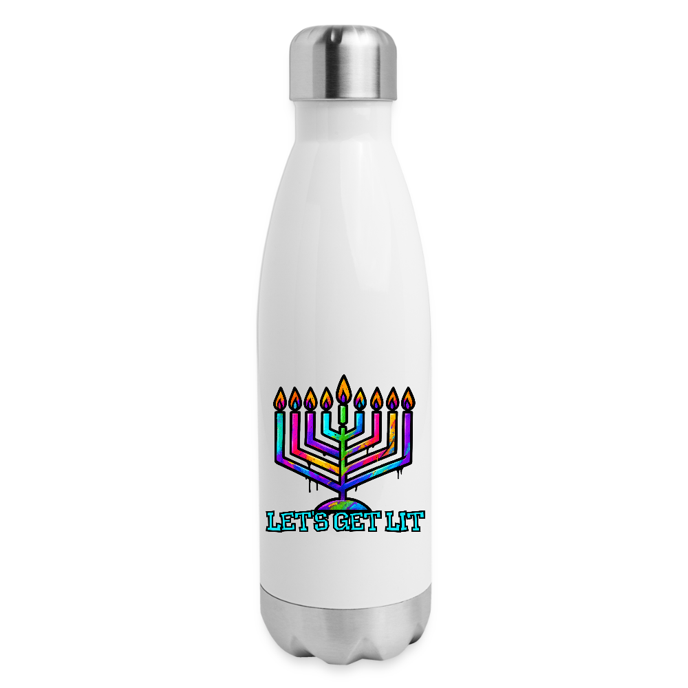 Let’s Get Lit Chabad Menorah Insulated Stainless Steel Water Bottle - white