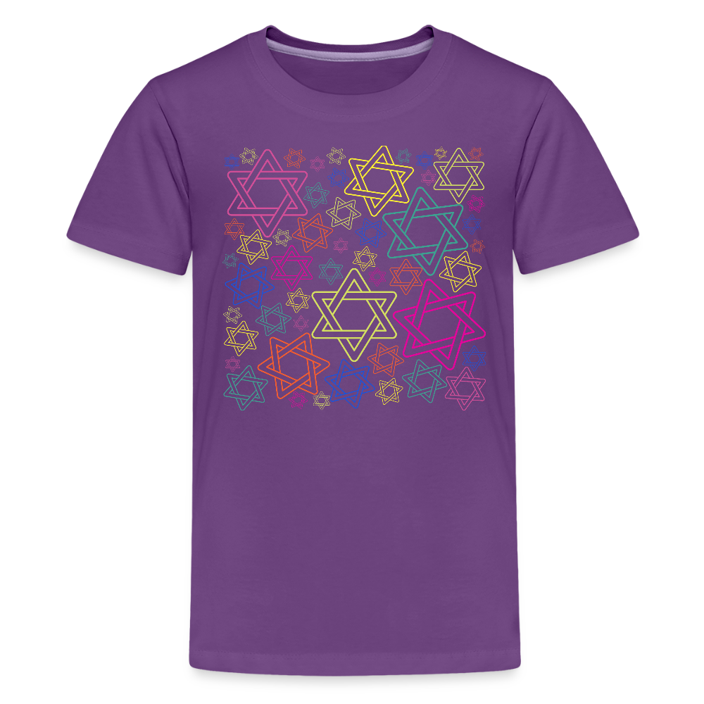 Neon Star of David Festival Kids' Premium T-Shirt - purple