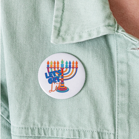 Let’s Get Lit Menorah Buttons large 2.2'' (5-pack) - white