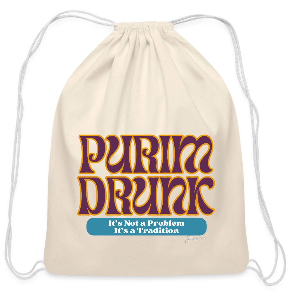 Purim Drunk Cotton Drawstring Bag - natural