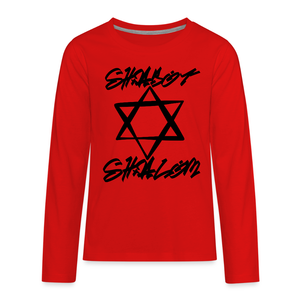 Shabbat Shalom Graffiti Star Kids' Premium Long Sleeve T-Shirt - red