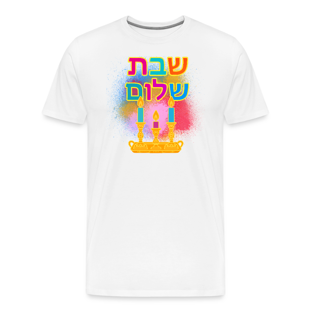 Shabbat Shalom Neon Hebrew Art Men's Premium T-Shirt - white