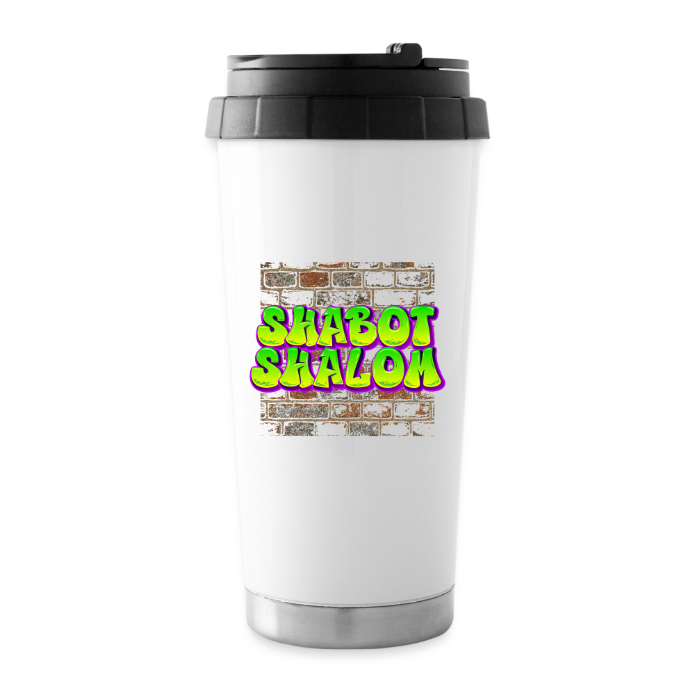 Shabot Shalom Brick 770 Graffiti 16 oz Travel Mug - white