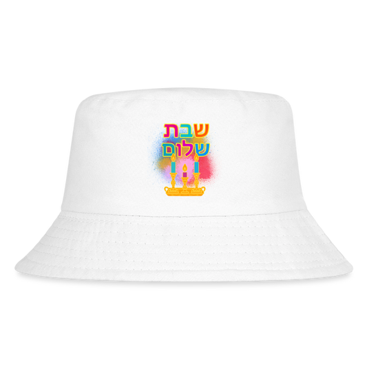 Shabbat Shalom Neon Hebrew Art Kid's Bucket Hat - white