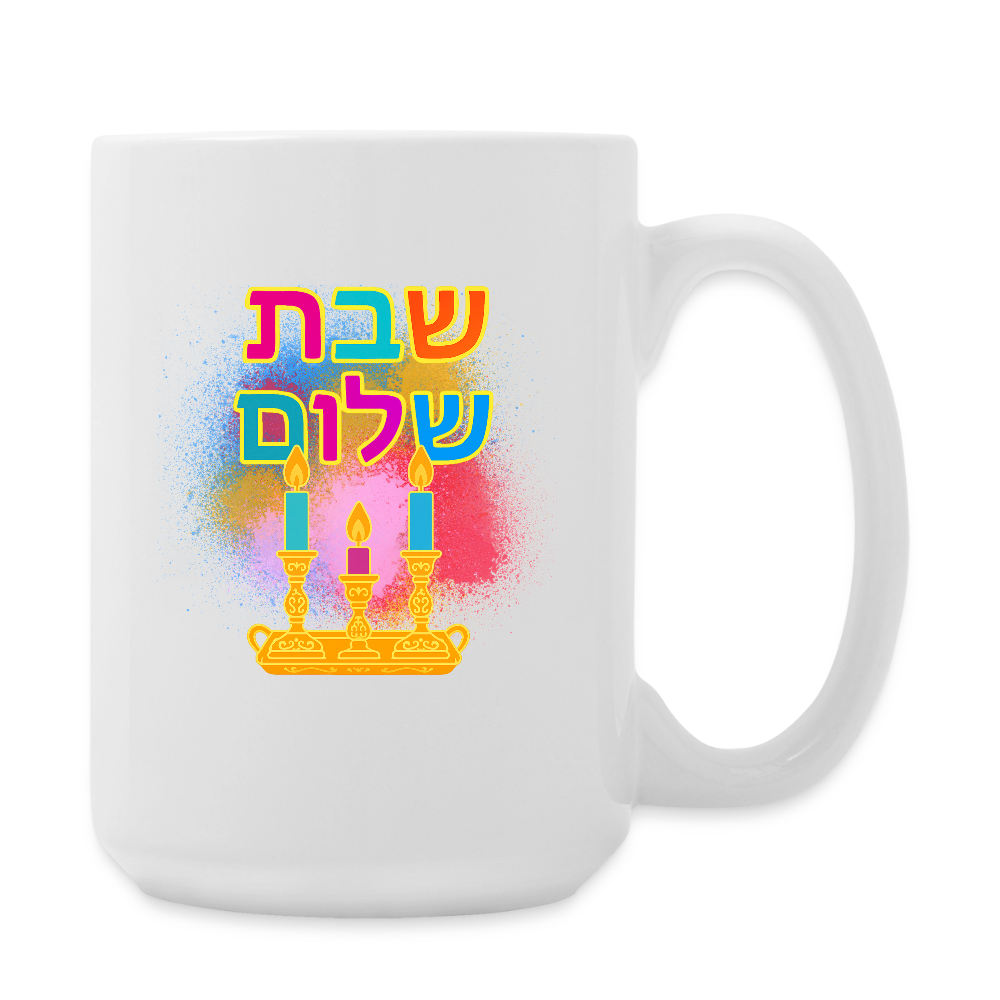 Shabbat Shalom Neon Hebrew Art Coffee/Tea Mug 15 oz - white