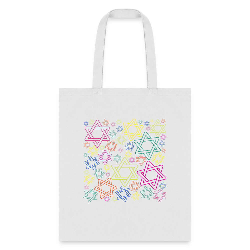 Neon Star of David Festival Tote Bag - white
