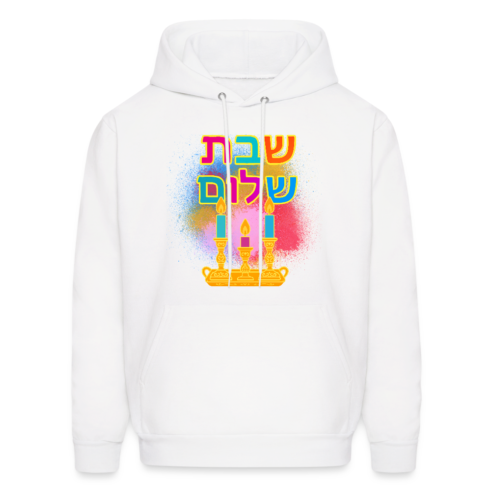 Shabbat Shalom Neon Hebrew Art Men's Hoodie - white