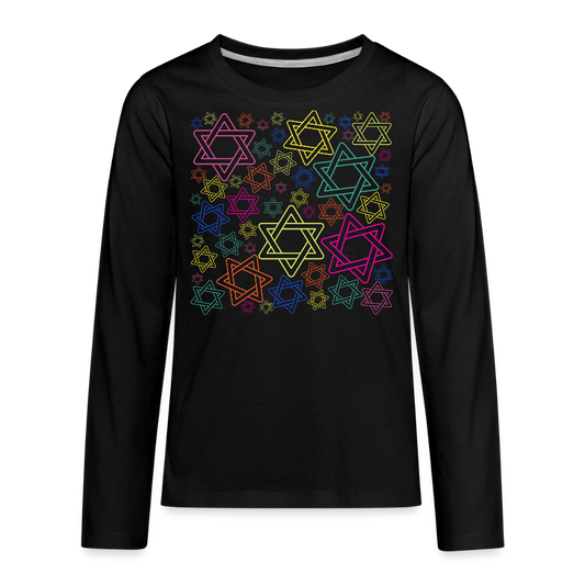 Neon Star of David Festival Kids' Premium Long Sleeve T-Shirt - black