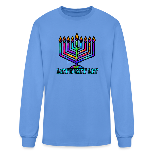 Let's Get Lit Chabad Menorah Men's Long Sleeve T-Shirt - carolina blue
