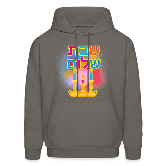 Shabbat Shalom Neon Hebrew Art Men's Hoodie - asphalt gray