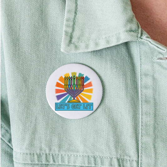 Radiant Retro “Let’s Get Lit” Menorah Buttons large 2.2'' (5-pack) - white