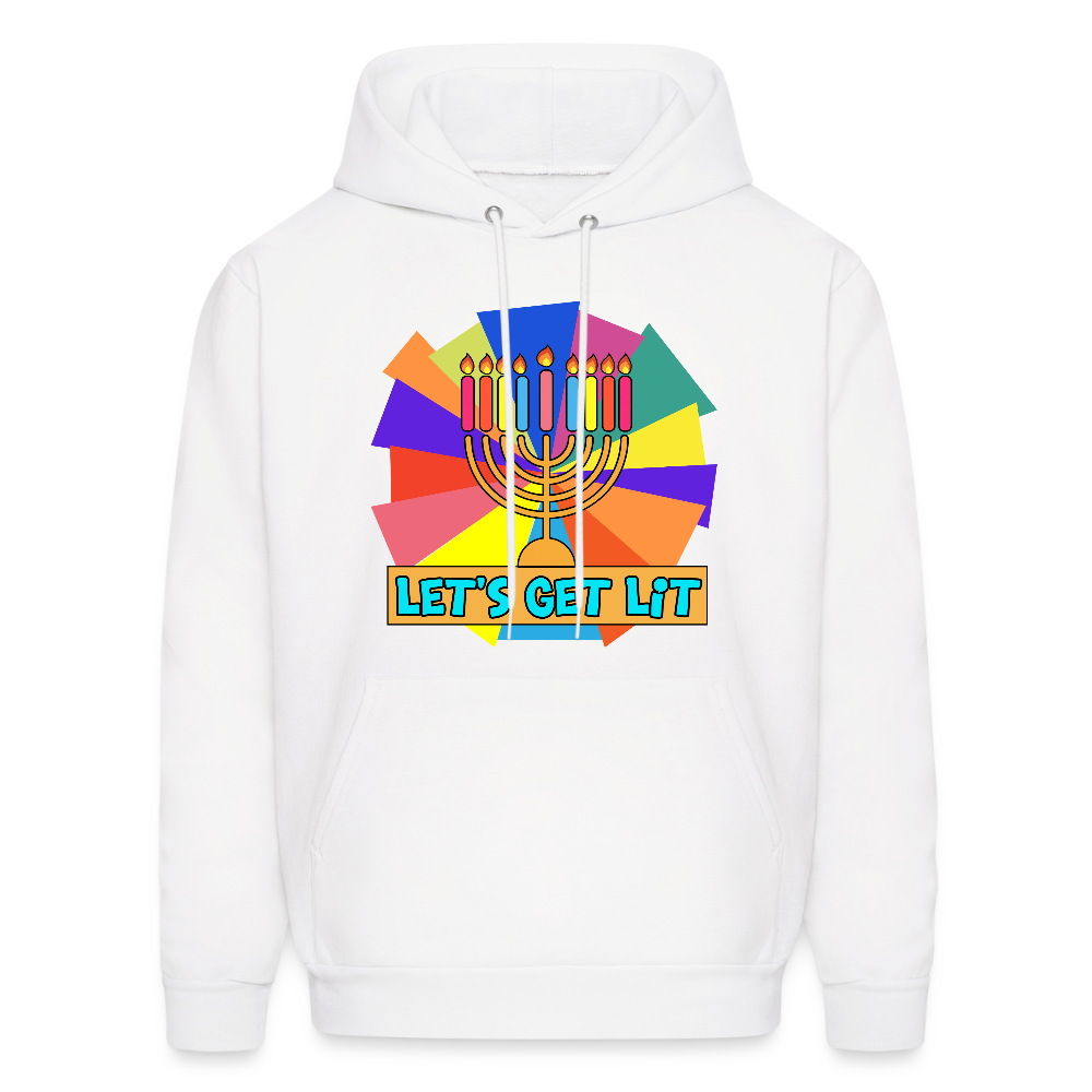 Glow & Get Lit Chanukah Menorah Men's Hoodie - white