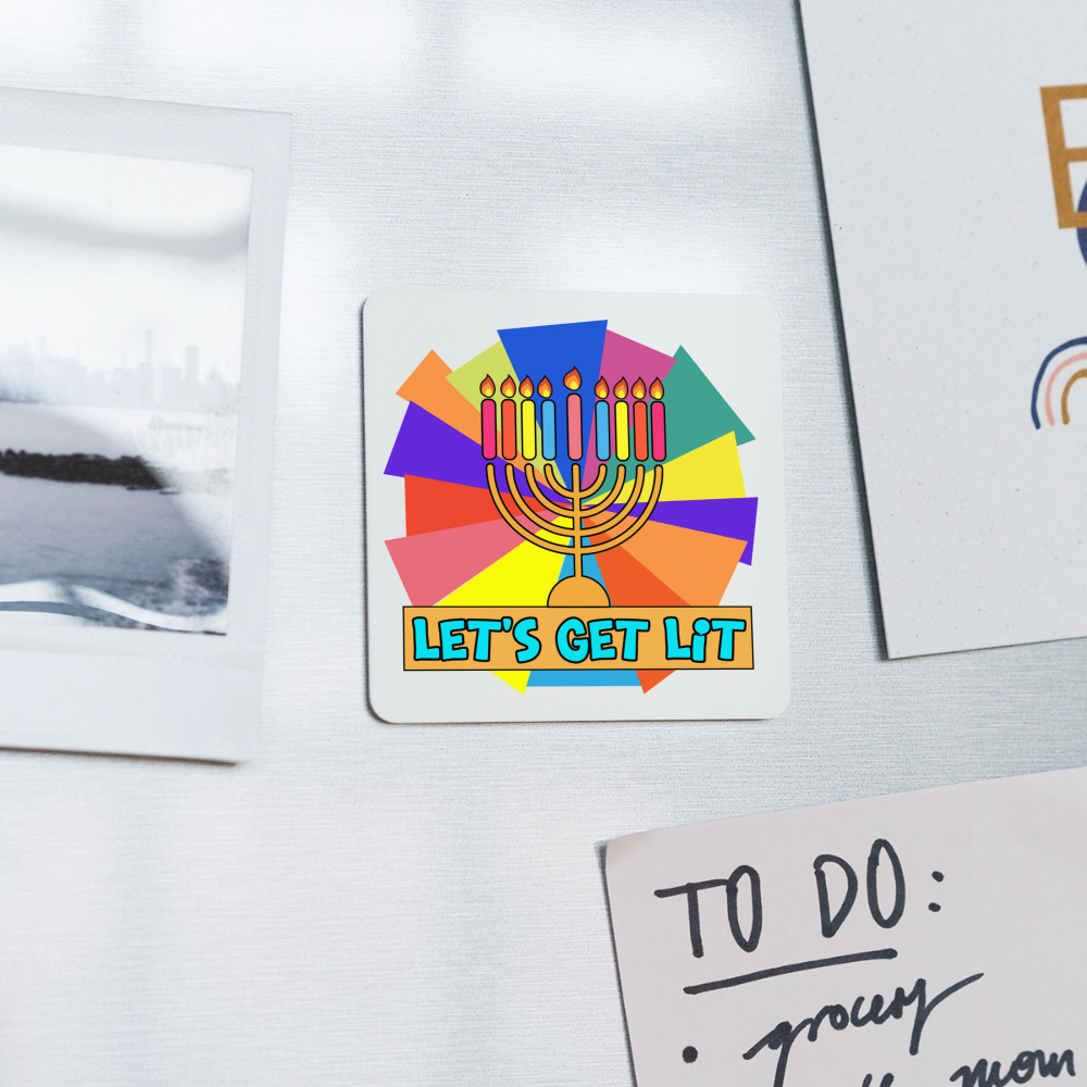 Glow & Get Lit Chanukah Menorah Square Magnet - white