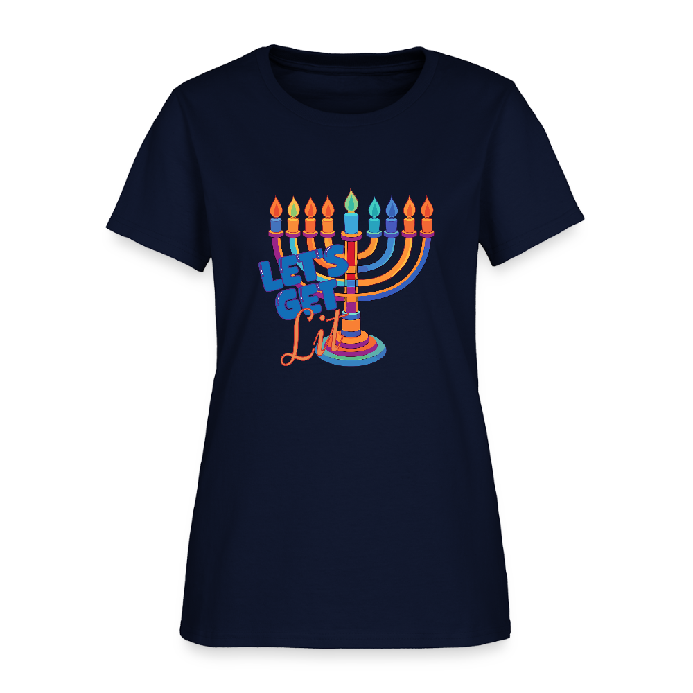 Let's Get Lit Menorah Women's T-Shirt - navy