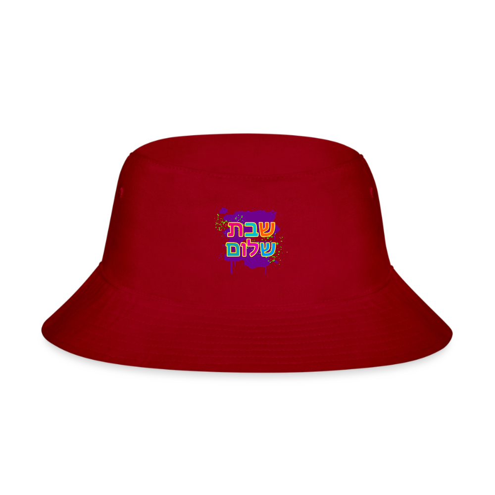 Shabbat Shalom Neon Pop Bucket Hat - red