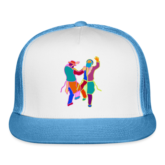 Colorful Dancing Rabbis Trucker Hat - white/blue