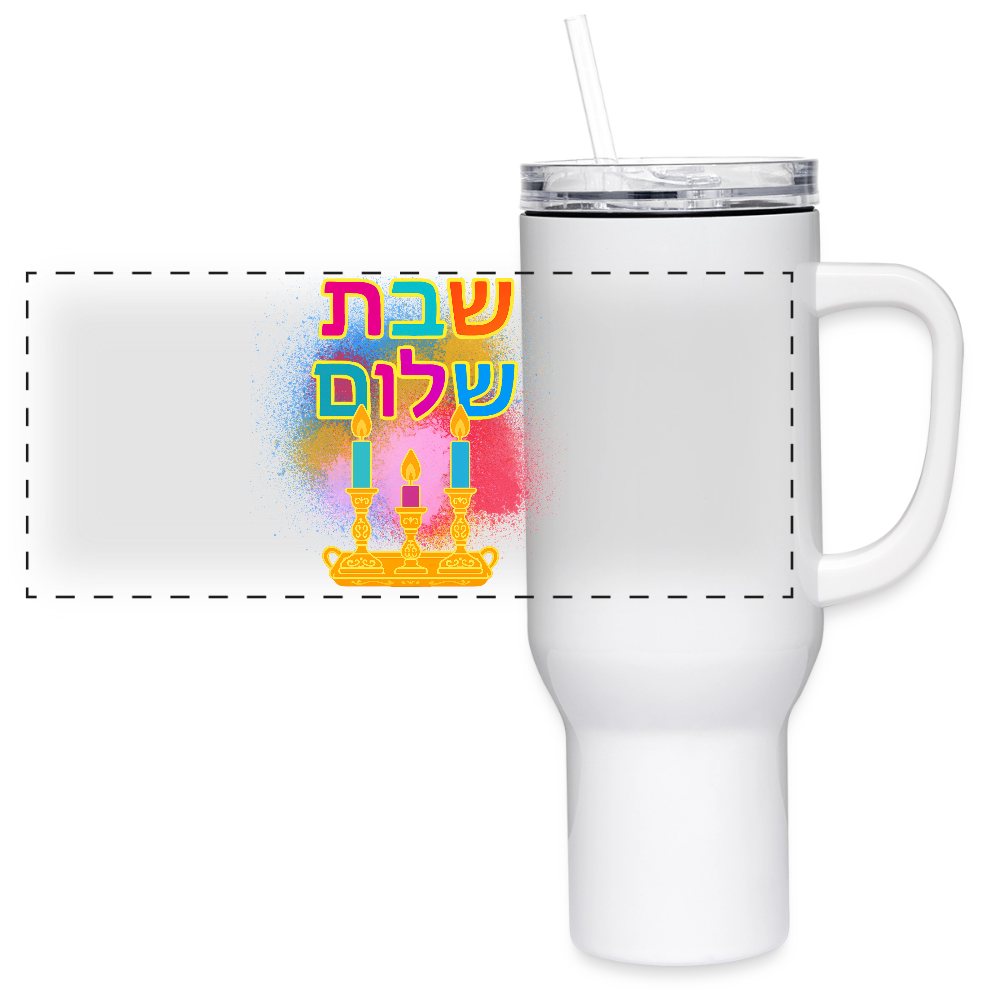 Shabbat Shalom Neon Hebrew Art 40 oz Travel Tumbler - white