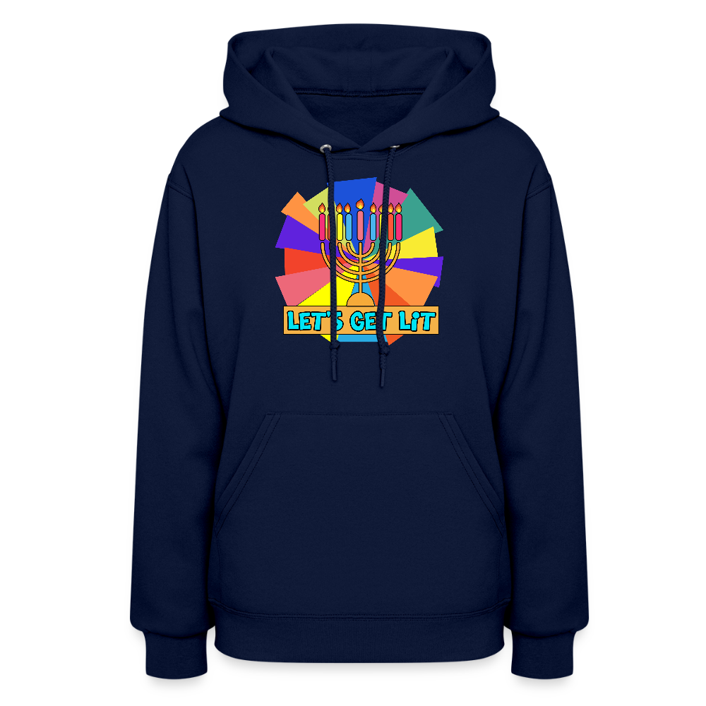 Glow & Get Lit Chanukah Menorah Women's Hoodie - navy