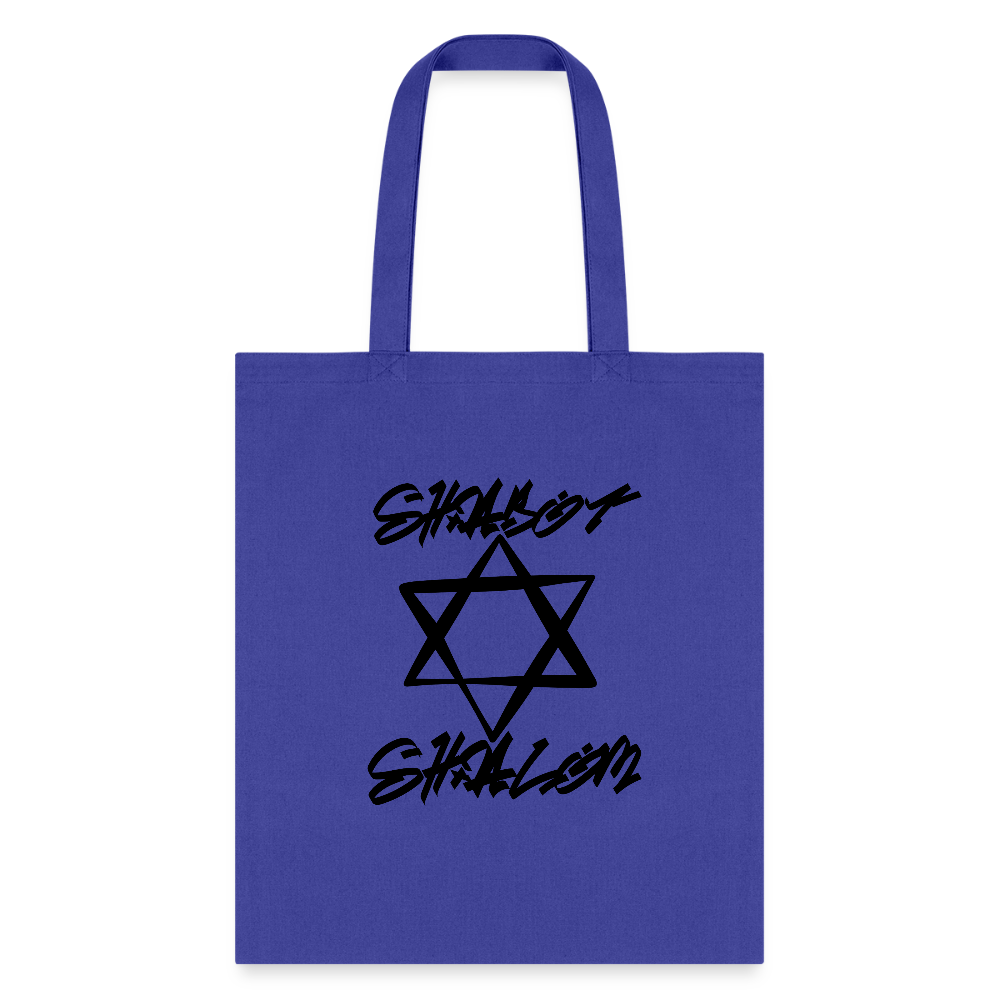 Shabbat Shalom Graffiti Star Tote Bag - royal blue