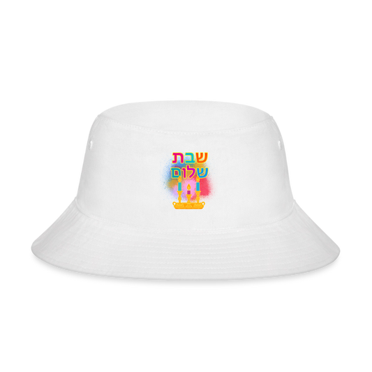 Shabbat Shalom Neon Hebrew Art Bucket Hat - white