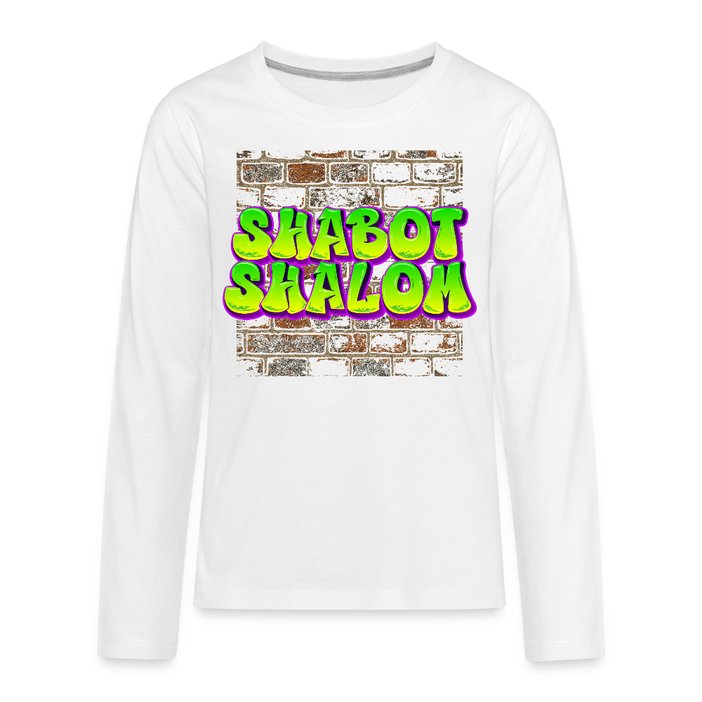 Shabot Shalom Brick 770 Graffiti Kids' Premium Long Sleeve T-Shirt - white