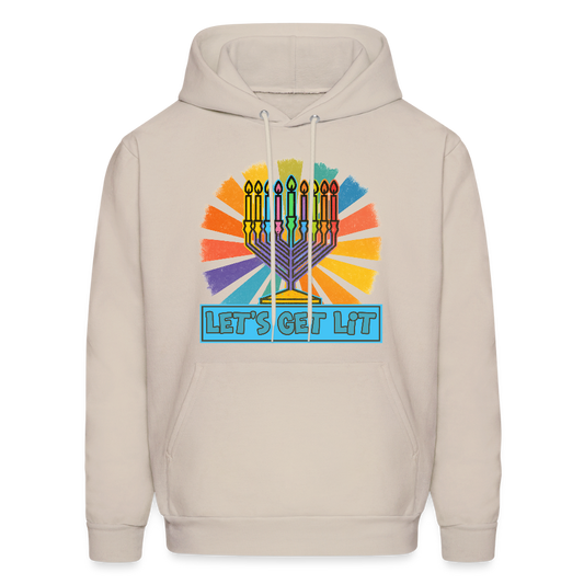 Radiant Retro “Let’s Get Lit” Menorah Men's Hoodie - Sand