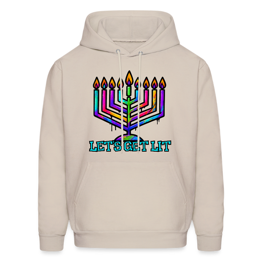 Let’s Get Lit Chabad Menorah Men's Hoodie - Sand