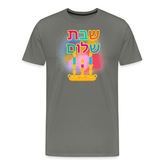Shabbat Shalom Neon Hebrew Art Men's Premium T-Shirt - asphalt gray