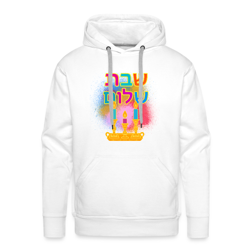 Shabbat Shalom Neon Hebrew Art Men’s Premium Hoodie - white