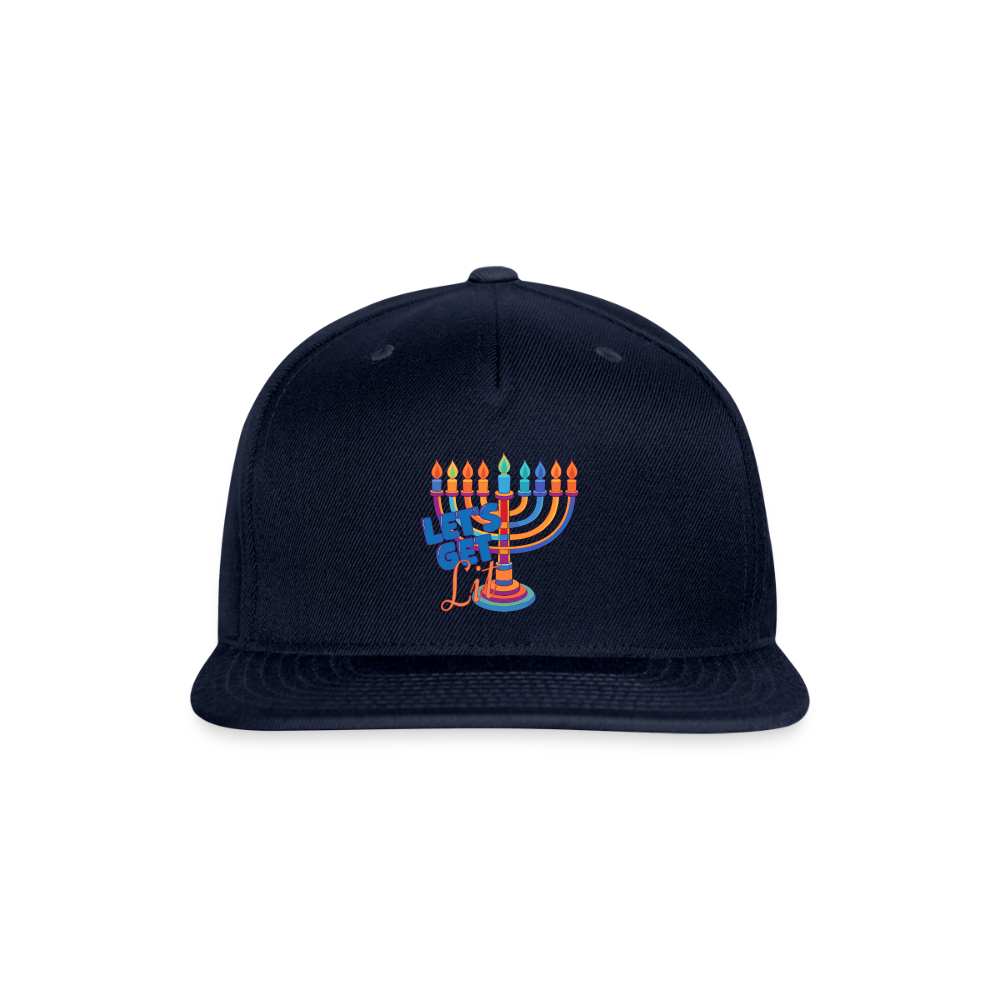 Let’s Get Lit Menorah Snapback Baseball Cap - navy