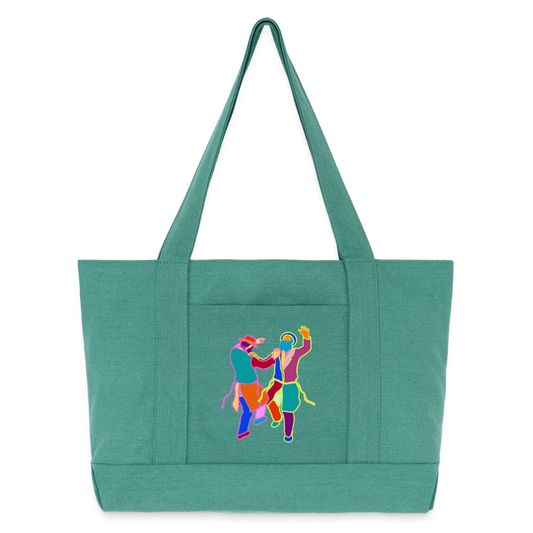 Colorful Dancing Rabbis Cotton Pigment Dyed Tote Bag - mermaid green