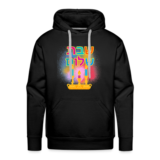 Shabbat Shalom Neon Hebrew Art Men’s Premium Hoodie - black