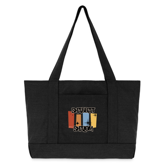 Retro Shabbat Cotton Pigment Dyed Tote Bag - washed black