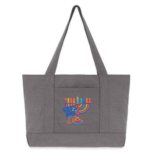 Let’s Get Lit Menorah Cotton Pigment Dyed Tote Bag - charcoal grey