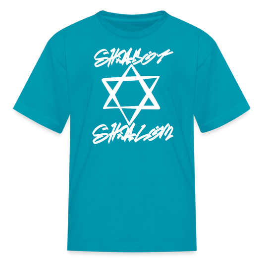 Shabbat Shalom Graffiti Light Star Kids' T-Shirt - turquoise