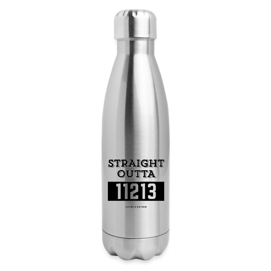 Straight Outta 11213 Insulated Stainless Steel Water Bottle - silver