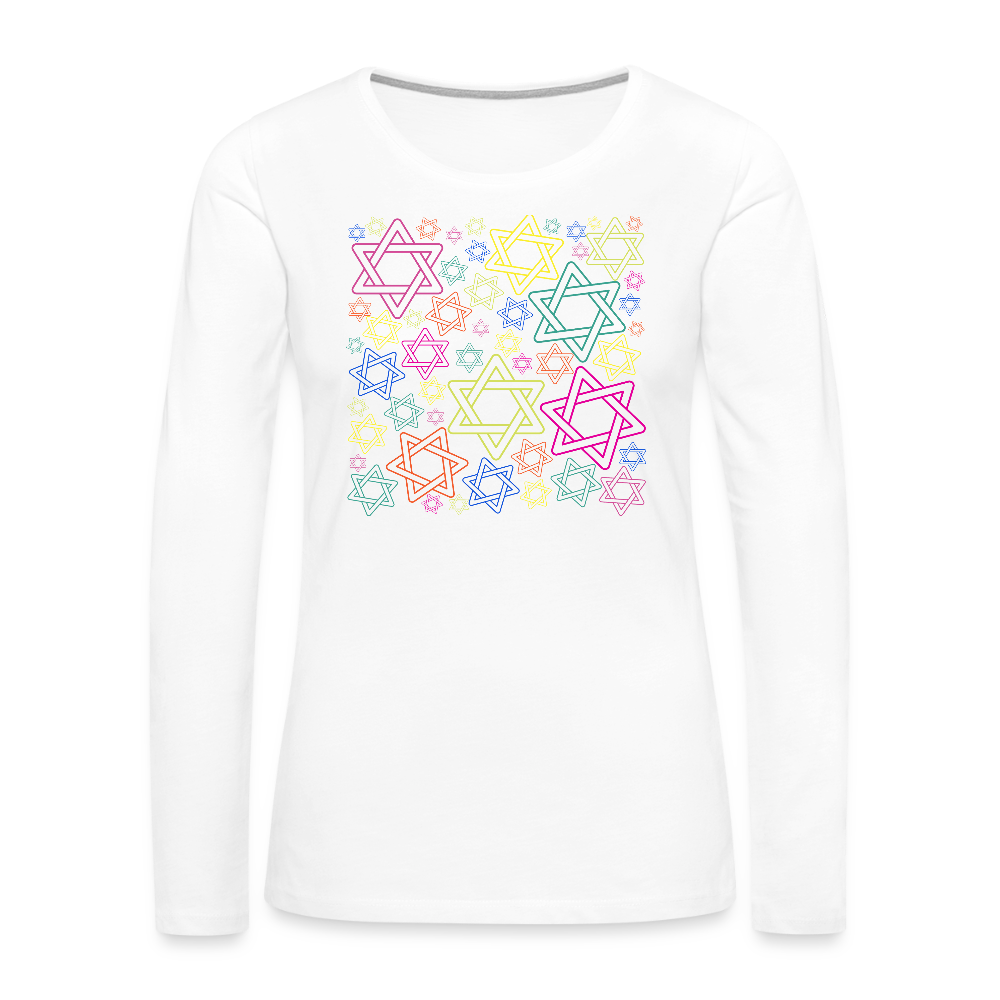 Neon Star of David Festival Women's Premium Long Sleeve T-Shirt - white