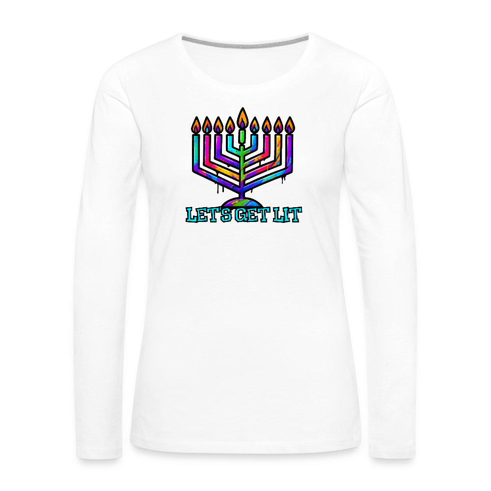 Let's Get Lit Chabad Menorah Women's Premium Long Sleeve T-Shirt - white