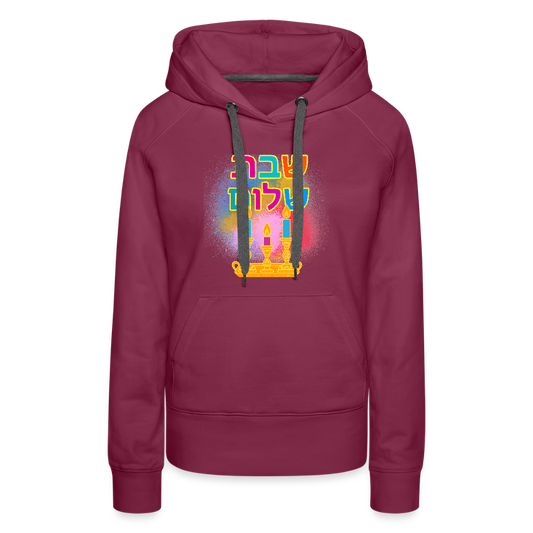 Shabbat Shalom Neon Hebrew Art Women’s Premium Hoodie - burgundy